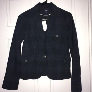 Gap navy blue checkered wool blend jacket/blazer